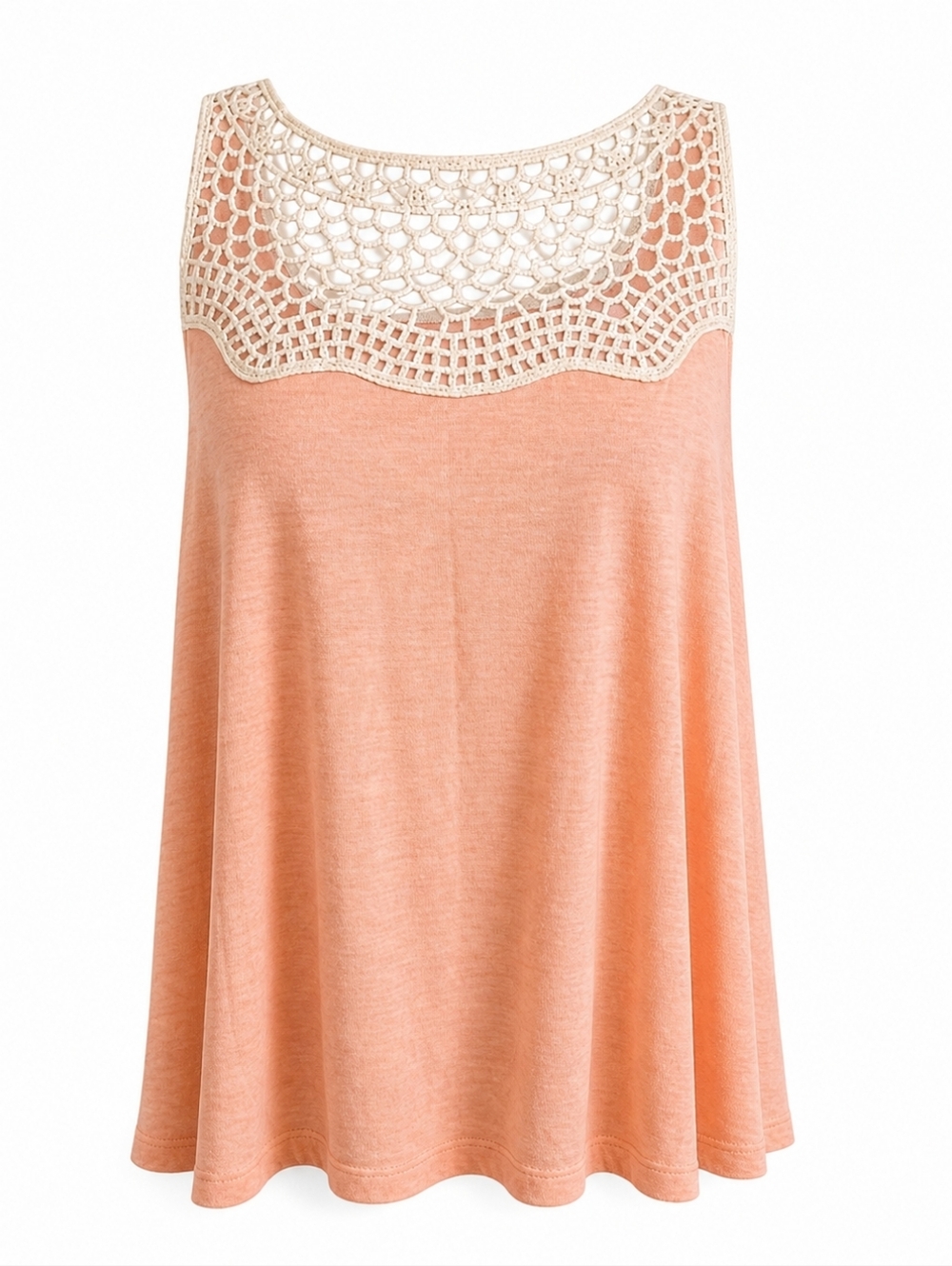 True Freedom Peach Sleeveless Top with Crochet Detail